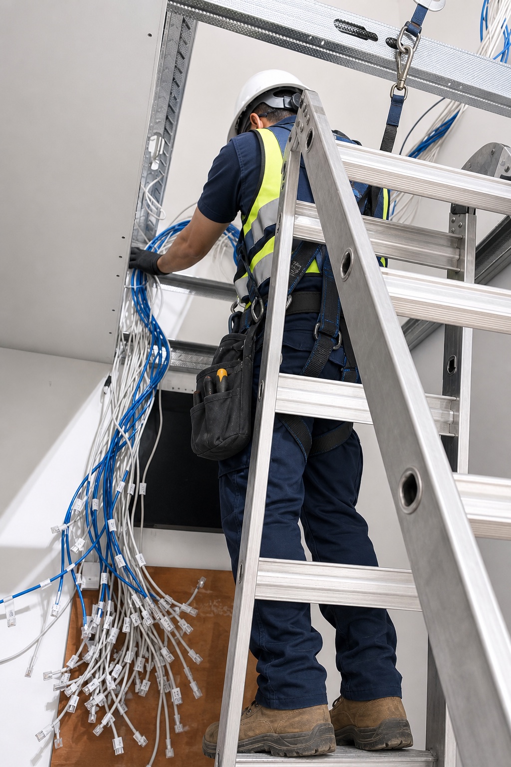 Organized labelled network cables during installation