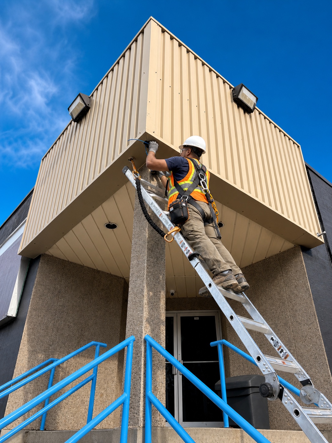 Close view of safe exterior security camera installation